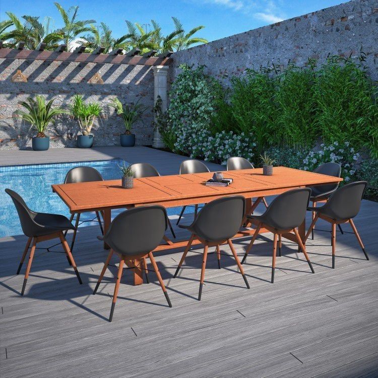 BRAND NEW FREE SHIPPING Rectangular Extendable Outdoor & Furniture 11 Piece 100% FSC Certified Wood Dining Set