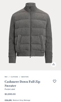 SELL TODAY - Men’s BRAND NEW RALPH LAUREN PURLPE LABEL Cashmere Down Sweater Sz MEDIUM