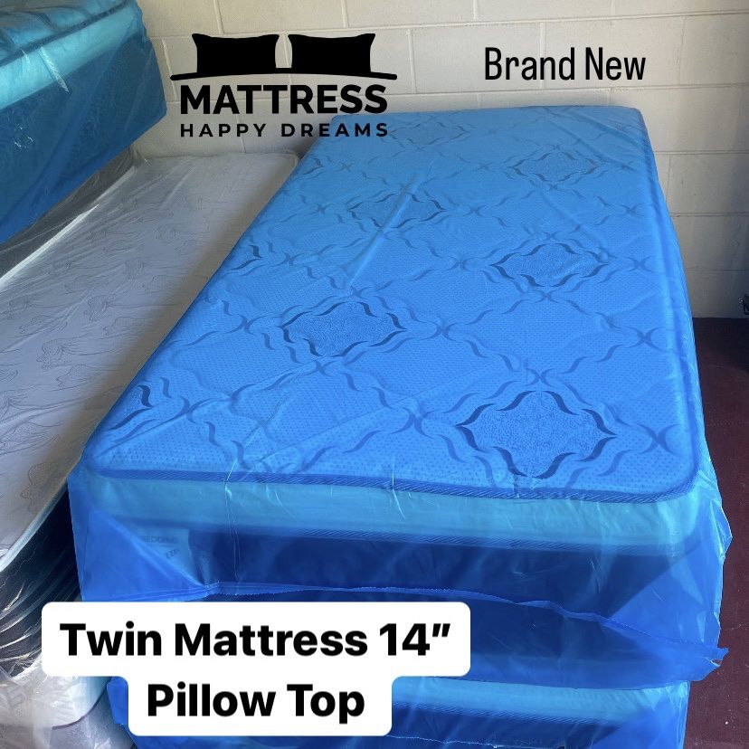 Twin Size Mattress Pillow Top 14” Inches Thick Excellent Comfort Also Available: Full, Queen And King New From Factory Delivery Available