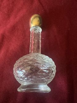 Vintage Cut Glass Perfume Bottle with Gold Stopper