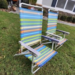 Vintage 1970s Sun Lounge Chairs Portable Folding Beach Chairs Picnic Tailgating Barbecue Concert Chairs Two Matching