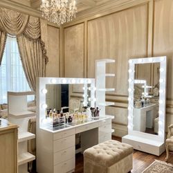 Glam Room - Make Up Vanity + Full Body Length Mirror + Shelf
