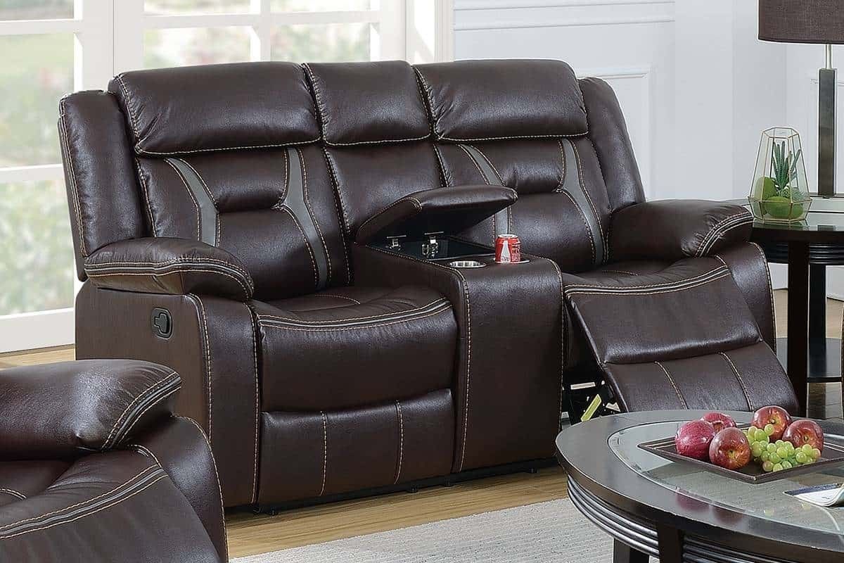 Brand New Brown Or Gray Gel Leather Manual Reclining Loveseat With Cup Holders