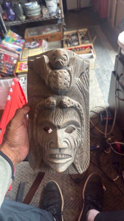 Wooden Aztec mask one piece of wood