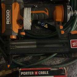18 ga narrow crown ridgid(new) w/ hose and box of staples