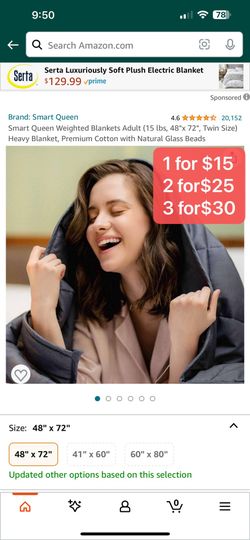 Smart Queen Weighted Blankets Adult 15 lbs, 48"x 72" Blanket, Premium Cotton with Natural Glass Bead