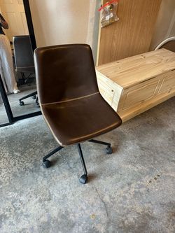 Brown Leather Office Chair on Wheels