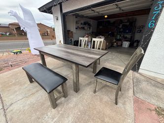 Rustic Gray Dining Table with Bench and Chair，can deliver