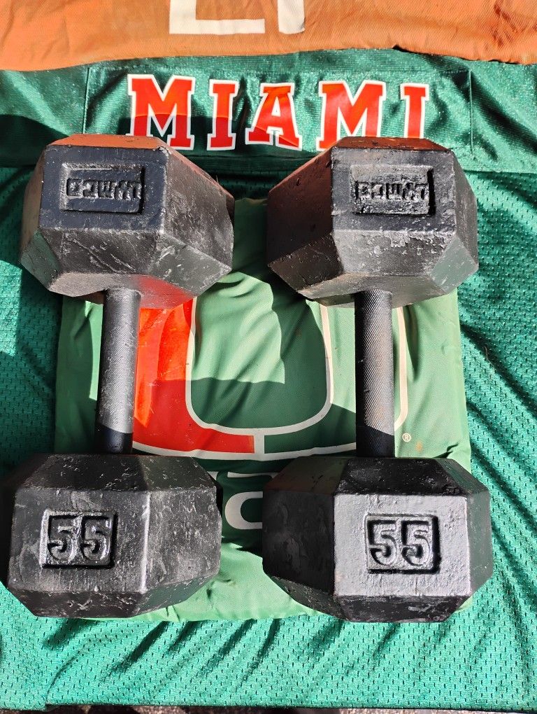 PAIR OF 55 LB. STEEL HEX DUMBBELLS