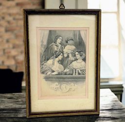 Antique Victorian Steel Engraving The Opera Box c1850 Illman & Sons Framed