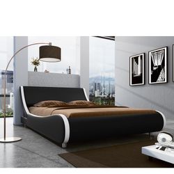 NEW! King/Full/Queen Black & White Faux Leather Platform Bed + Including Mattress!!! COMBO SALE!!!  