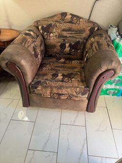 Western Horse Print Upholstered Armchair