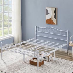 Barely Used Designed White Metal Bed Frame Full Size