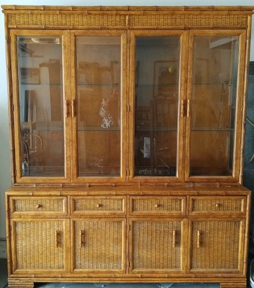 Vintage Bamboo Curio Cabinet