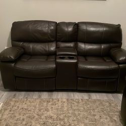 Brown Leather 2 Piece Sofa Set 