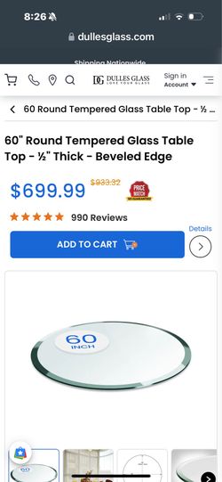 60” glass table top