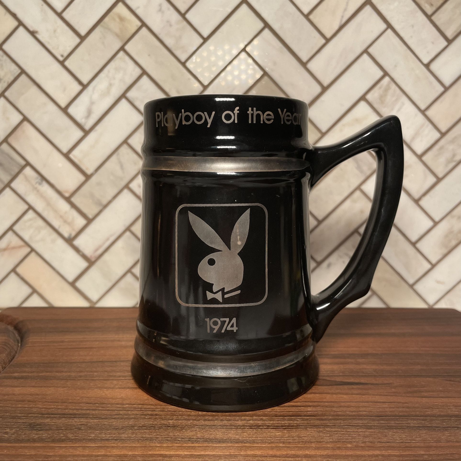 Vintage Playboy Bunny of The Year 1974 Tankard Mug for Coffee, Beer, etc. in Black