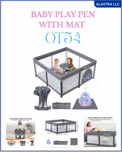Taleco Gear Foldable Baby Play Pen with Mat, 50''x50'' Playpen for Babies and Toddlers, Playpen for Baby with Gate, Breathable,Foldable Travel Play Pe