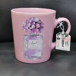 Ceramic Old Rose Pink Chanel Art Mug  Floral Fashion Designer Luxury Brands Logo 