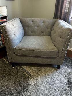 Gray Tufted Accent Chair with Nailhead Trim