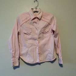 El General, Women Pink Western Long Sleeve Snap Button Shirt, Size L