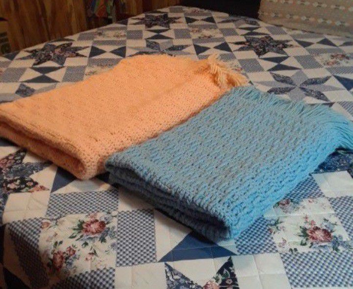 2 Handmade Crochet Quilt  / Throw In Good Condition , Wash & Clean Pet & Smoke Free Home,  $35. Each 