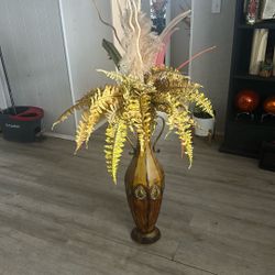 Jarrón Alto Con Decoración Color Café