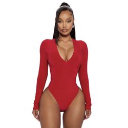 Fashion Nova Long Sleeve Bodysuit - Red Size 2X