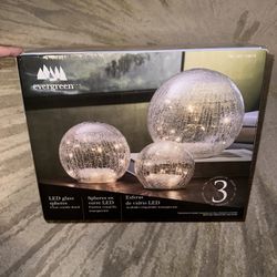 Evergreen Led Glass Spheres Clear Crackle Finish NEW