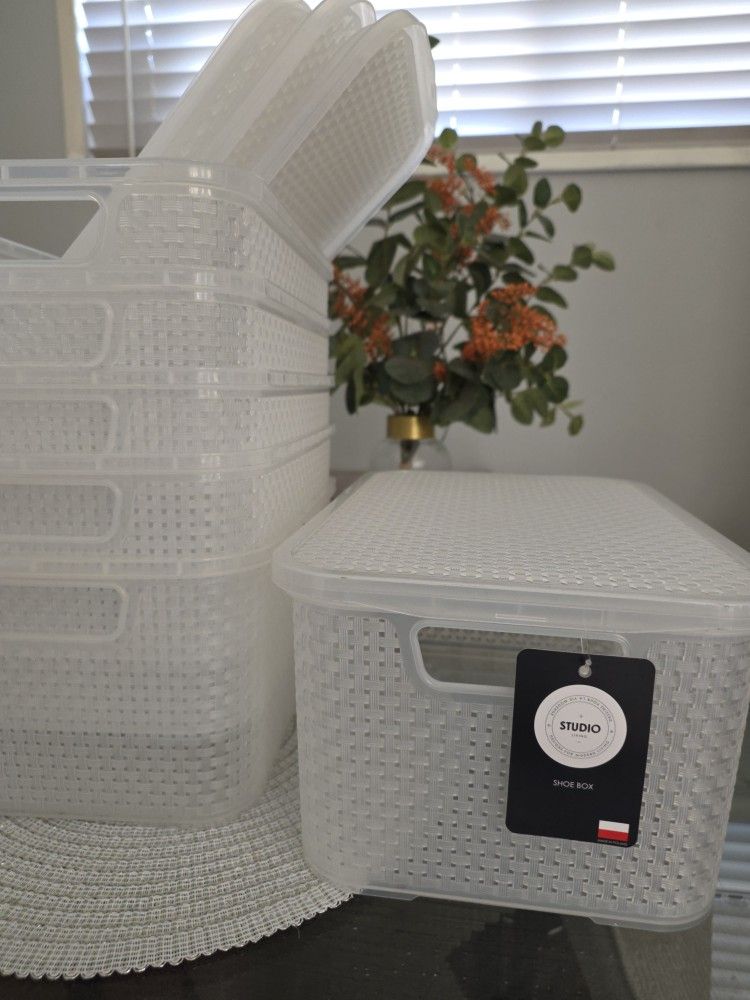 Clear woven basket texture high quality tote makeup shoe container box lid storage