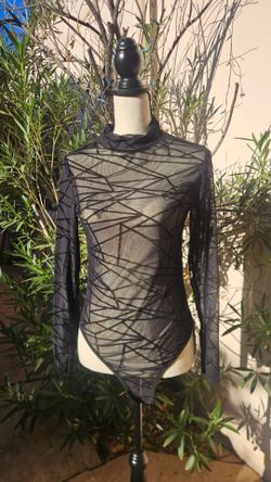 Black Sheer Mesh Long Sleeve Bodysuit