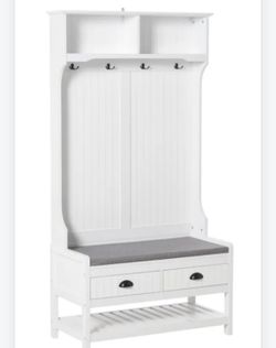 Coat Racks, HOMCOM 3-in-1 Hall Tree with Entryway Bench, Shoe Rack, Drawers, Hooks | White