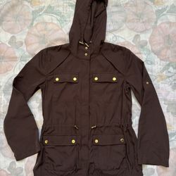 Michael Kors Outlet Woven Hooded Anorak Rain Jacket Coat Brown Women's X-Small