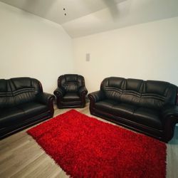 Black couch leather set 