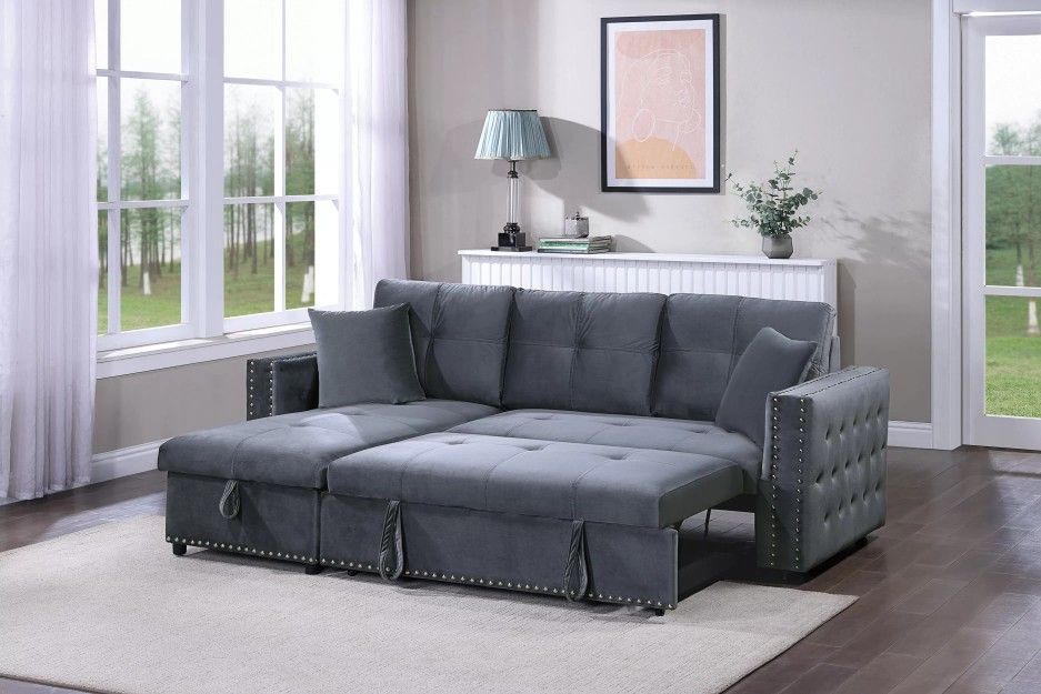 Brand New Grey Sectional Sofa Storage Sleeper