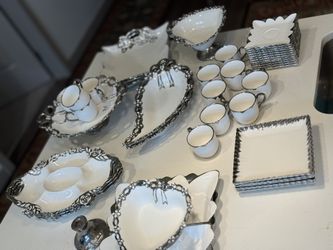 Elegant Ceramic & Silver Tea Set – For Sale