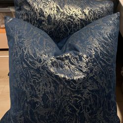 Luxury blue and gold pillow pair