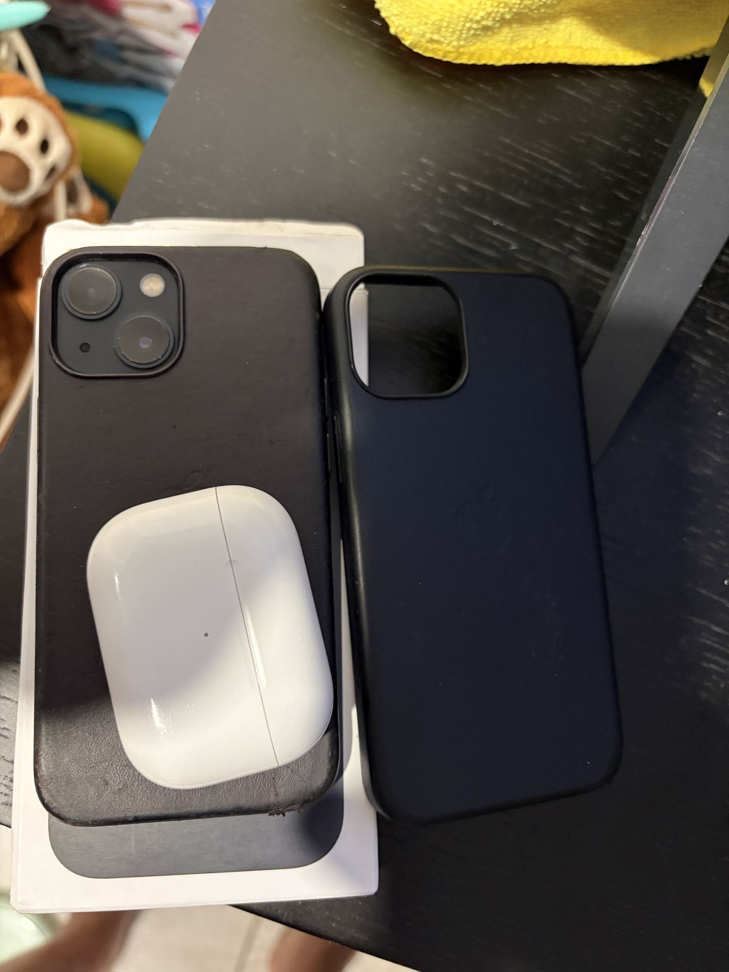 Unlocked iPhone 13 Mini & AirPods Pro Midnight Leather Case Bundle