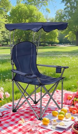 NEW Oversized Folding Canopy Camping Chair with Sun Shade & Cup Holders
