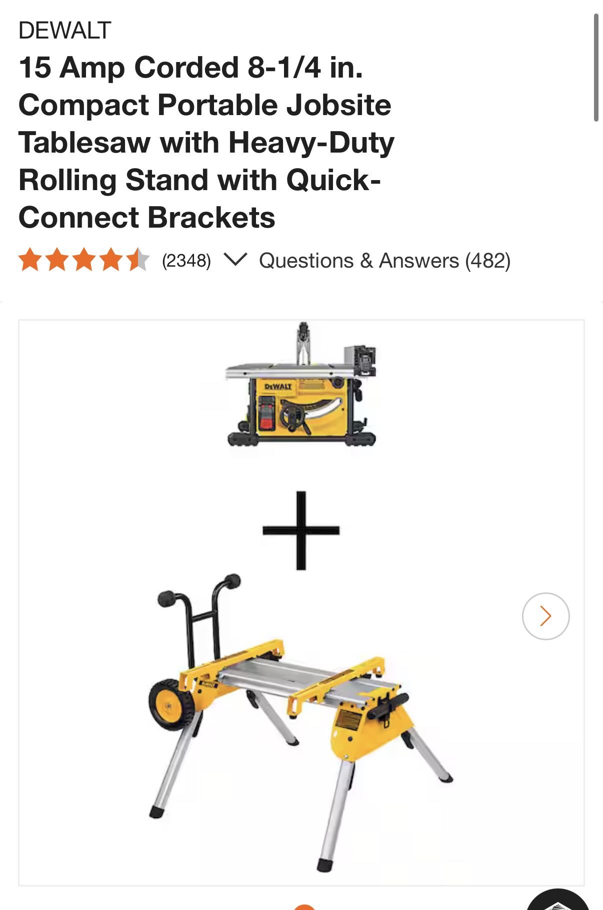 DeWalt Tablesaw And Rolling Stand