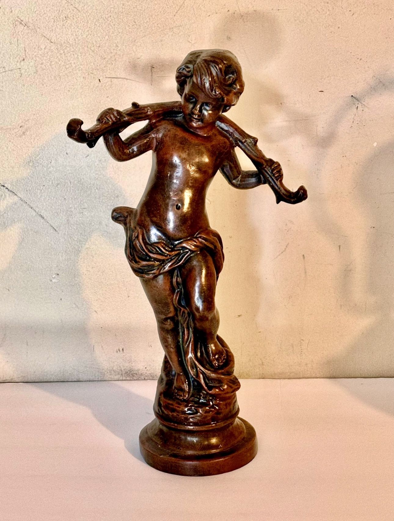 Vintage Bronze Statue Cherub Heavy 15.5” Tall