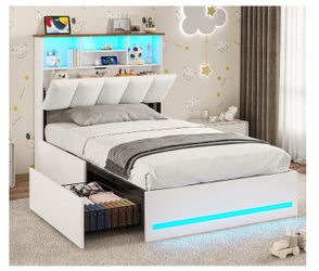Twin Size Bed with Cushioned Headboard