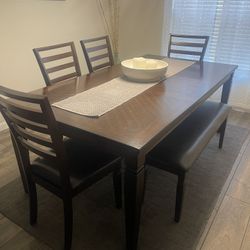 Dark Wood Dining Table With Bench