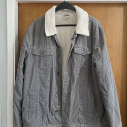 Men's Corduroy Gray Sherpa Jacket XL New