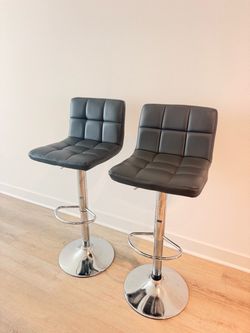 Set of 2 Black Adjustable Bar Stools with Chrome Bases