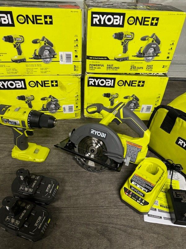 Riobi ONE+ 18V Cordless 2-Tool Combo Kit with Drill/Driver, Circular Saw, (2) 1.5 Ah Batteries, and Charger