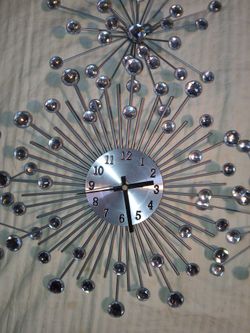 4pc Modern Crystal Rhinestone Starburst Wall Clock & Accent Medallion Set