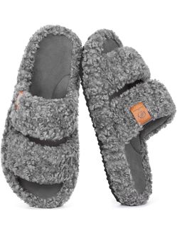 EverFoams Womens Fuzzy Open-toe Slippers, Size 5-6