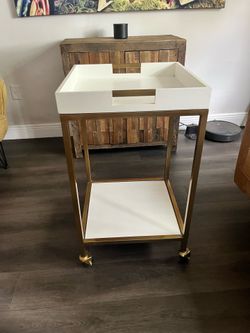 Modern Gold & White Bar cart with removable tray
