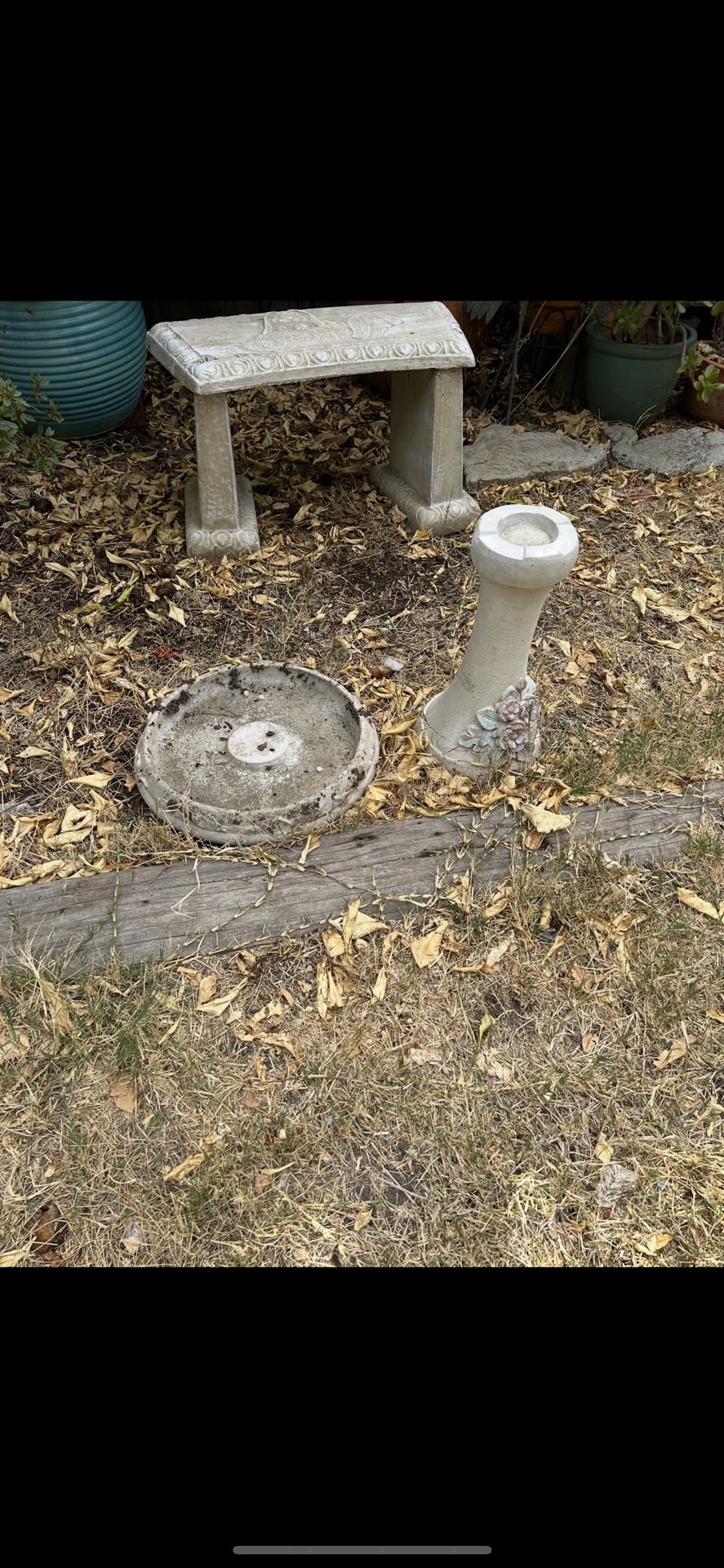 1 Bench And 2 Bird Baths